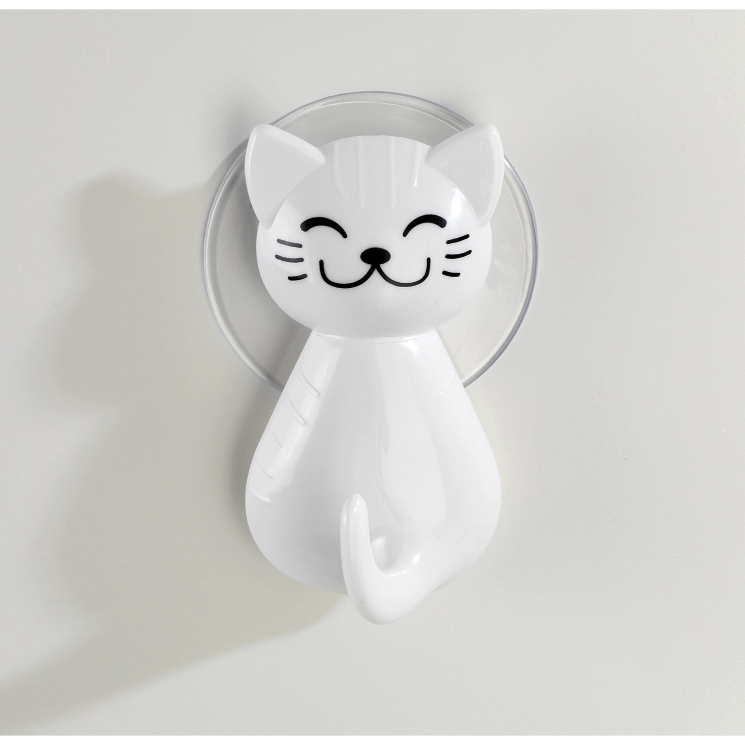 Wenko Saughaken Katze, weiß, zur einfachen Befestigung von Handtüchern und mehr im Bad.