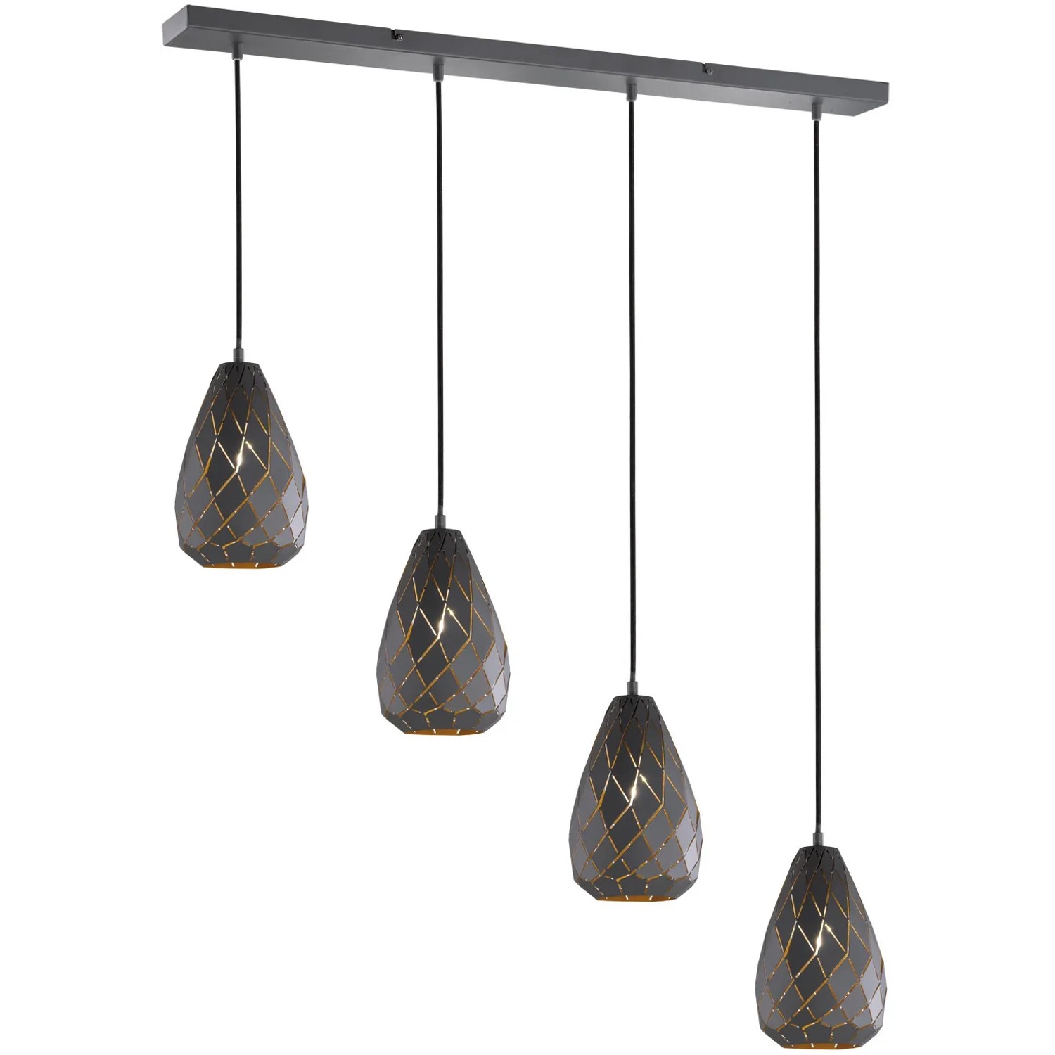 Anthrazitfarbene Trio Deckenlampe Onyx, 4-flammig mit goldfarbener Innenseite.
