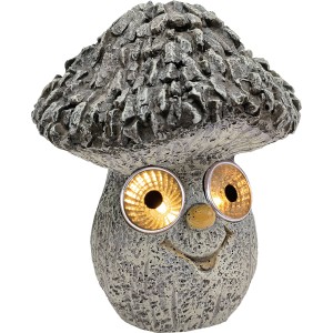 Solar Pilz in Natursteinoptik, Ø 16 cm, 20 cm hoch. Deko-Leuchte mit freundlichem Gesicht für den Garten.