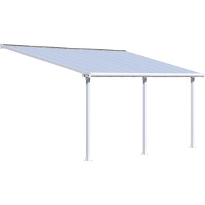 Weiße Palram Olympia Terrassenüberdachung 3x6.1 mit klarem Polycarbonat-Dach.
