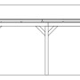 Technische Zeichnung: Skan Holz Carport Fichtelberg, 317x566 cm, rote Schindeln, weiße Pfosten.