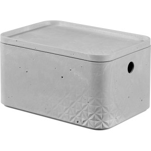 Curver Beton Box S 3er Set, hellgraue Aufbewahrungsboxen mit Deckel, stapelbar.