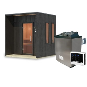Karibu Saunahaus "Almeria" mit Ofen 9 kW Extern Schwarz