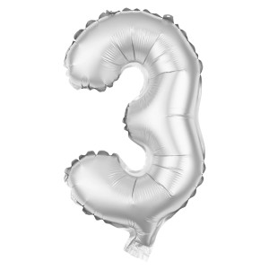 Silberner Folienballon in Form der Zahl 3, ideal für Partys und Geburtstage.