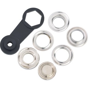 Ösenset für Seilzüge, 24 mm, Messing Grau, inklusive Werkzeug für Haushaltshelfer.