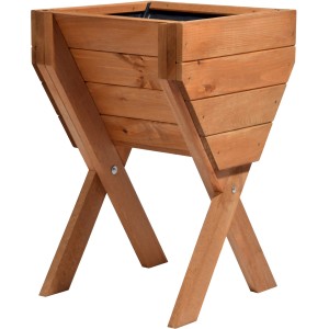 Braun gebeiztes Holz-Hochbeet 80x60x80 cm mit Ablageboden für Garten oder Balkon.