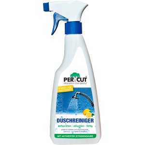 Perycut Duschreiniger 500 ml mit Sprühkopf zur Entfernung von Kalk und Seifenresten.