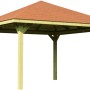 Weka Pavillon Gartenoase 651 A aus Holz mit roten Dachschindeln, Gesamtansicht.