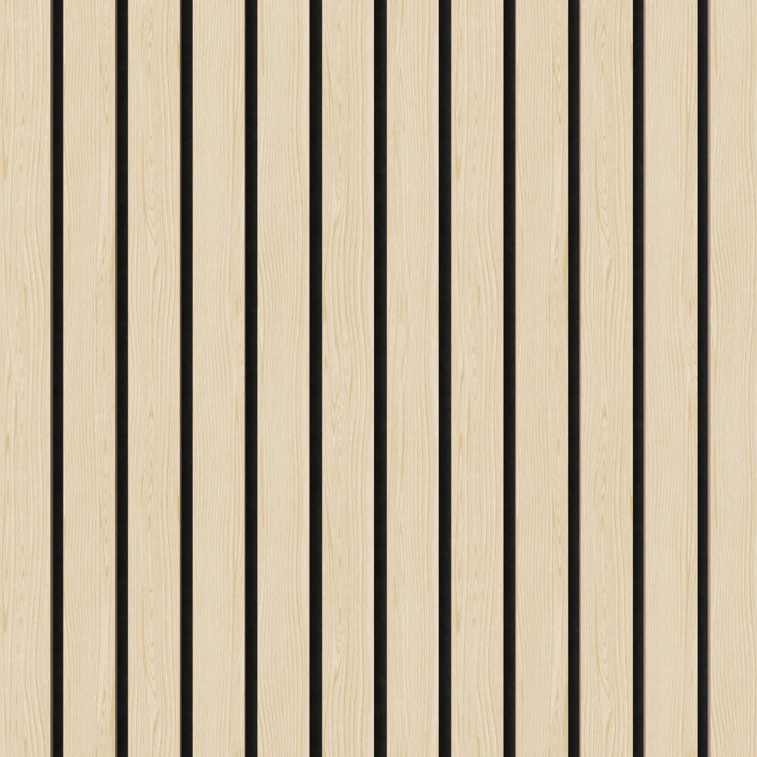 Akustikpaneel Eiche Weiß, brandhemmend, mit schwarzem Filz. Wand- und Deckenverkleidung.