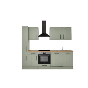 Respekta Küchenzeile Anton Landhaus Schilfgrün 250 cm mit Einbau Herd-Set
