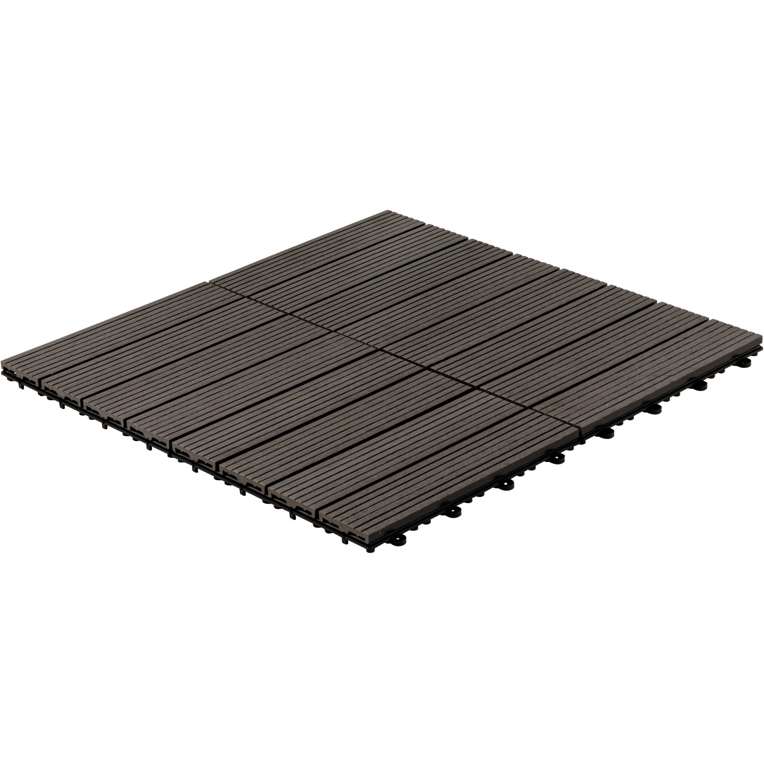 Anthrazitfarbene Home Deluxe WPC Klickfliesen (9 m²) für Terrasse und Balkon.