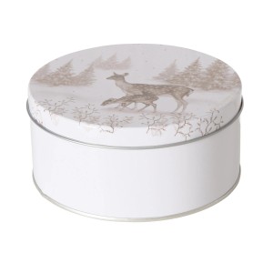 Mehrfarbige Boltze Vorratsdose Anton mit Hirschmotiv, ideal als Weihnachtsdekoration.