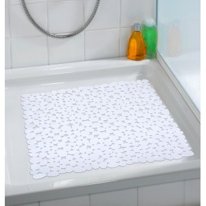 Wenko Duscheinlage Paradise White, 54x54 cm, in Dusche mit Stein-Motiv. Rutschfeste Wanneneinlage für mehr Sicherheit.