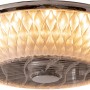 LED-Deckenleuchte Viento mit Ventilator, runde Form, Kunststoffschirm mit Muster, silberfarbener Rand.