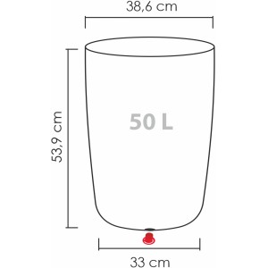 Skizze der Scheurich Pflanzsäule Linetto High, 38x54cm, Stony Grey, mit Maßangaben und 50L Volumen.