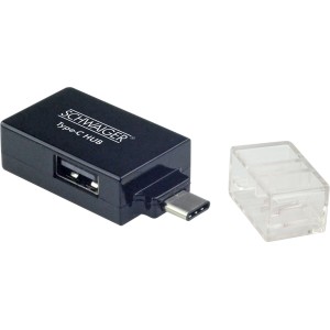 Schwaiger USB Adapter 3.1 C-Stecker, schwarz, mit USB 3.0 A Buchse und transparenter Schutzkappe.