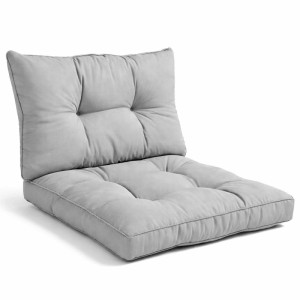 Hellgraues Beautissu Lounge Kissen Set XLuna für Gartenmöbel. Dick gepolstertes Sitz- und Rückenkissen mit Paspelierung.