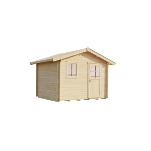 Unbehandeltes Weka Holz-Gartenhaus mit Satteldach, 380x284 cm. Holz-Gartenhaus mit Fenster und Tür.