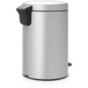 Brabantia Treteimer NewIcon 12L in Grau, runder Mülleimer mit Pedal und geräuschlosem Deckel.