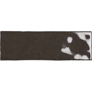 Schwarze, glänzende Wandfliese Nolita im Retro-Design, 6,5x20 cm, aus Steingut.