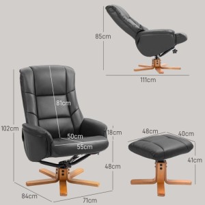 HOMCOM Relaxsessel mit Hocker Liegefunktion Wippfunktion Kunstleder Schwarz