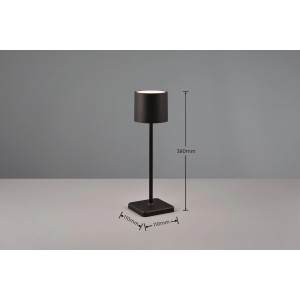 Schwarze Reality LED-Tischleuchte Fernandez, Akku-betriebene Leuchte mit Touch-Schalter und Ladestation.