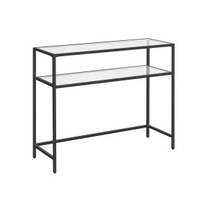 Schwarzer Vasagle Konsolentisch mit Hartglas-Tischplatte, 80x100x35 cm. Moderner Nachttisch.