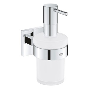 Grohe QuickFix Seifenspender Start Cube mit Halter, Chrom, Glas/Metall, 160ml Füllmenge.