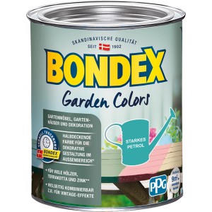 Dose Bondex Garden Colors Starkes Petrol, halbtransparente Wetterschutzfarbe für Gartenmöbel und mehr.
