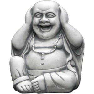 Lachender Buddha Figur aus Beton, 19x15x15 cm, Gartendeko für Innen und Außen.