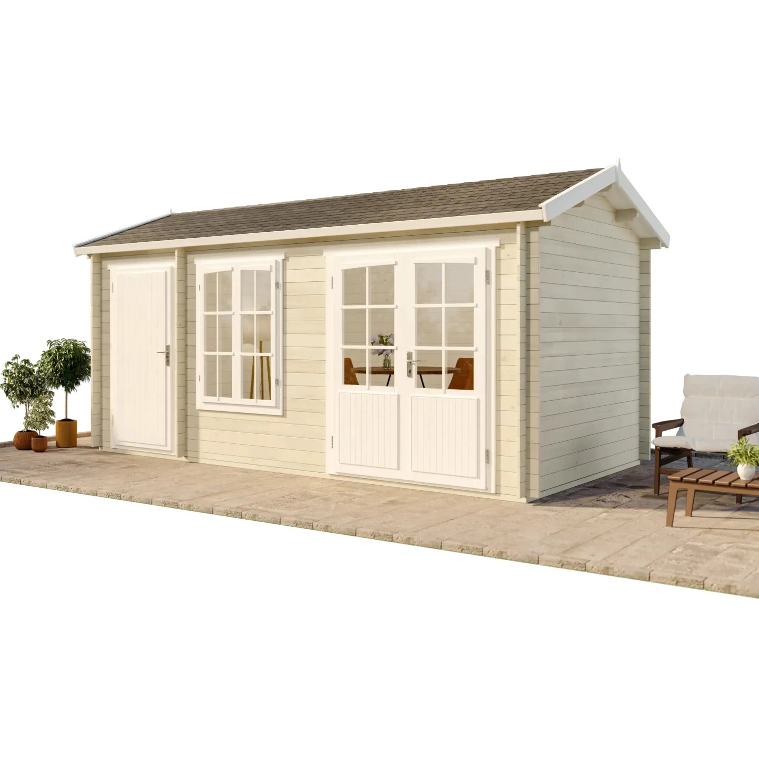 Alpholz Gartenhaus Bolton-28 XL, imprägniert, mit Satteldach, 520x236 cm. Holz-Gartenhaus mit Doppeltür und Fenster.