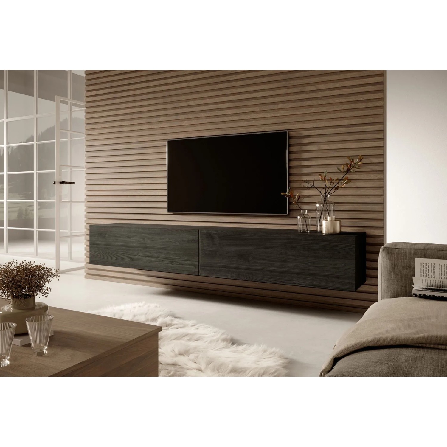 Selsey TV-Hängeboard Bisira 200 cm Holzoptik Esche Schwarzgrau_3