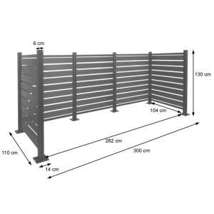 MCW Alu Mülltonnenzaun K57 braun, 130x300x110cm, zur Verkleidung von bis zu 12 Mülltonnen.