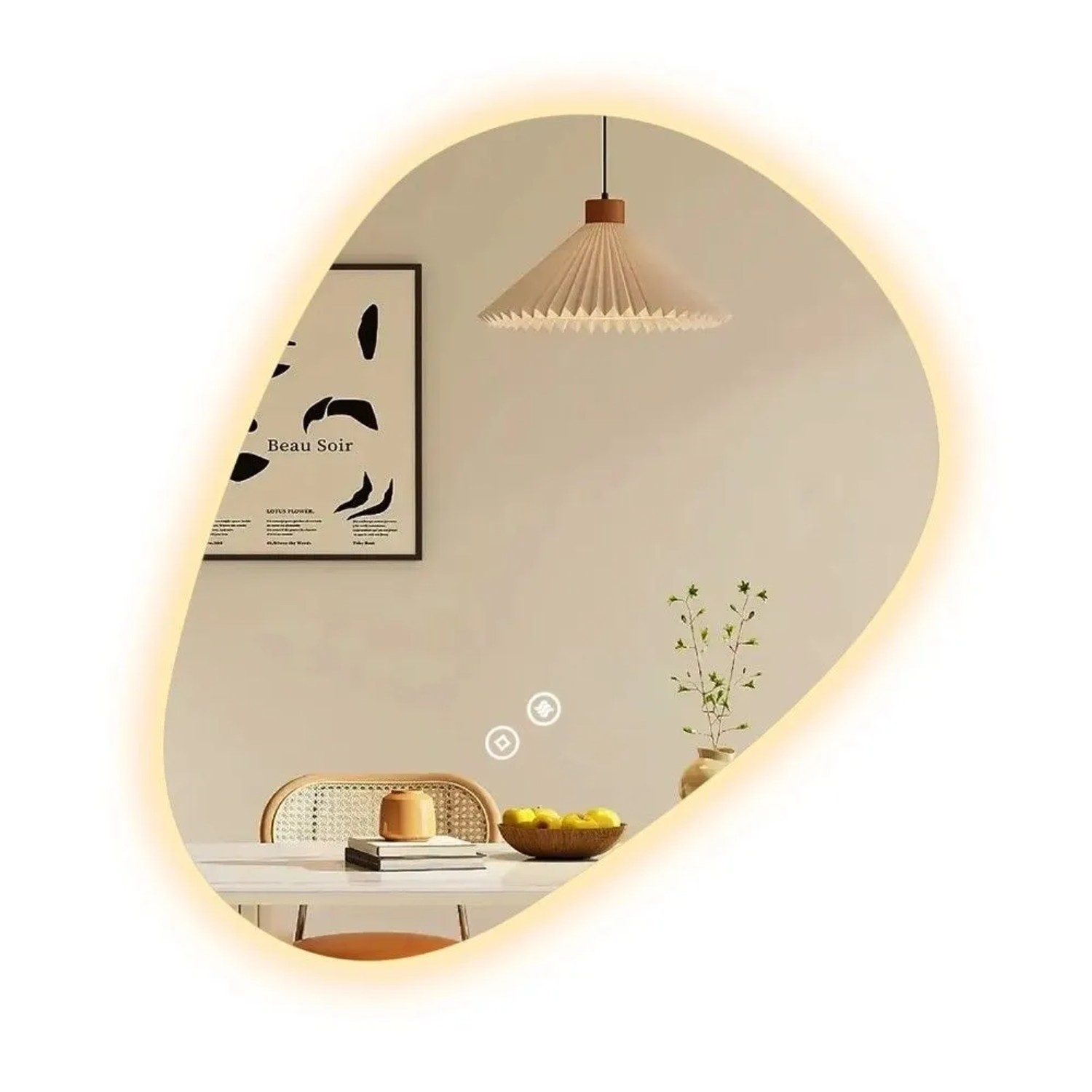 Emke LED Badspiegel mit Anti-Beschlag 60 x 45 cm Asymmetrisch Spiegel mit 3 Dimmbare Lichtfarben_5