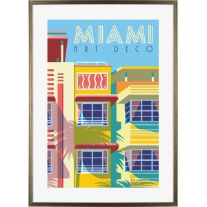 Goldener Kunststoff Bilderrahmen 50x70 cm mit klassischem Miami Art Deco Motiv.