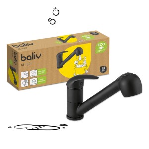 baliv Küchenarmatur KI-1521, Schwarz Matt, mit Geschirrbrause und Wasserspareinsatz.