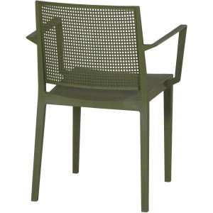 Siena Garden Stapelsessel Square in Olive, Gartenstuhl mit Armlehne und Gittermuster im Rücken.
