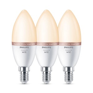 Philips WIZ E14 LED Kerzen 3er Set, smarte Leuchtmittel mit warmweißem Licht.