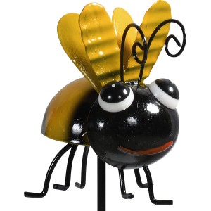 Gartenstecker Biene aus Metall, 65cm hoch, gelb-schwarz, Dekoration für Beet und Garten.