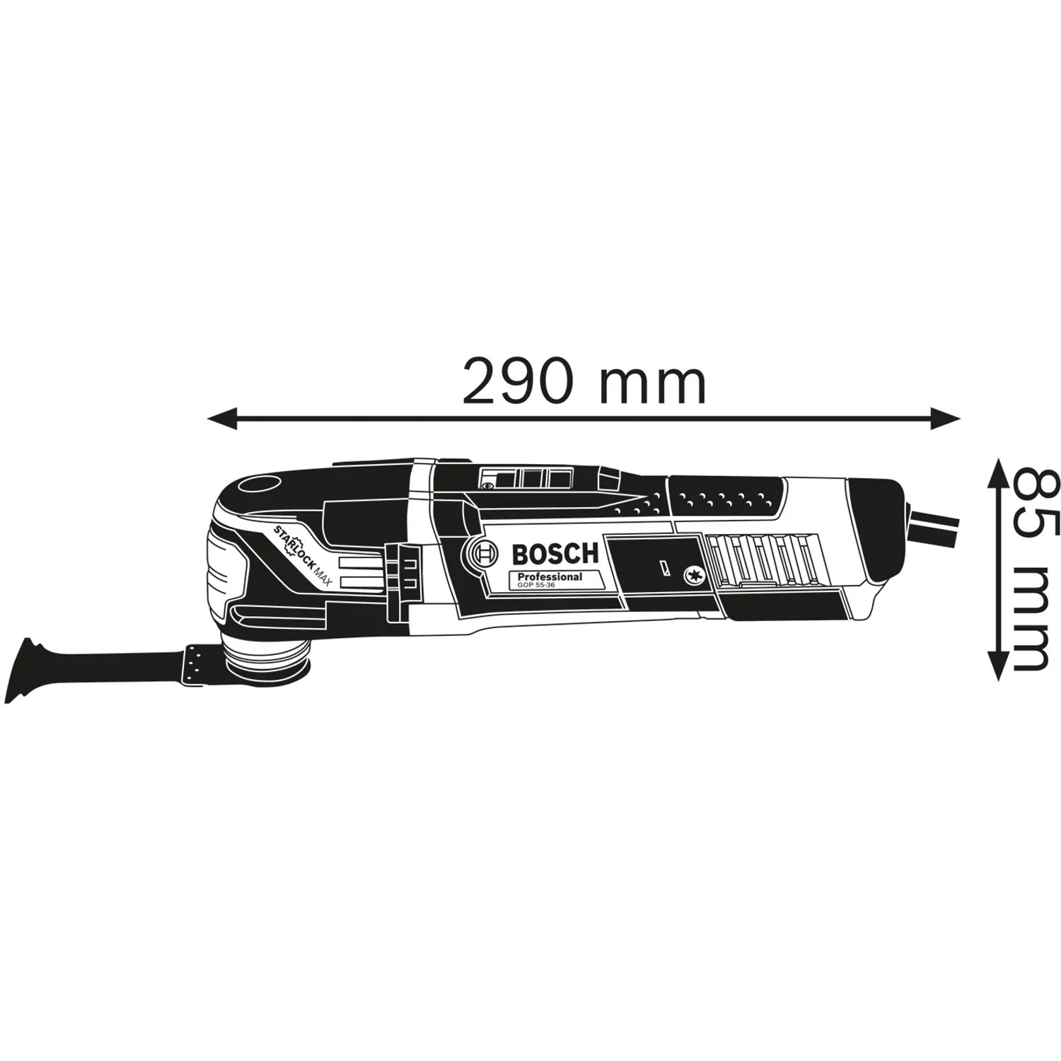 Bosch Professional GOP 55-36 Multicutter mit Maßen 290 x 85 mm, geeignet für Multitools & Spezialwerkzeuge.
