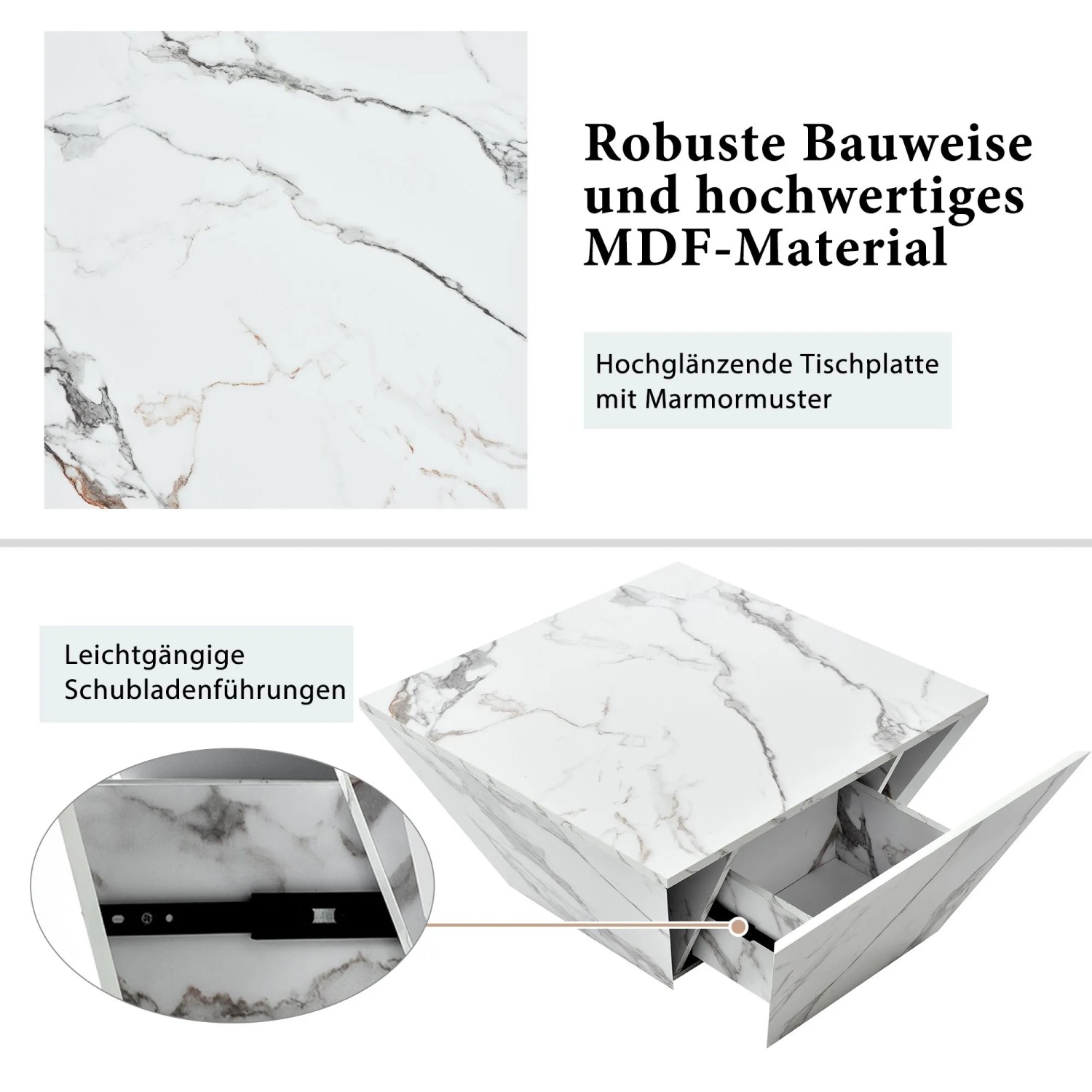 okwish Couchtisch Modern Marmorfurnier Wohnzimmer 70x70x37cm Weiß_7