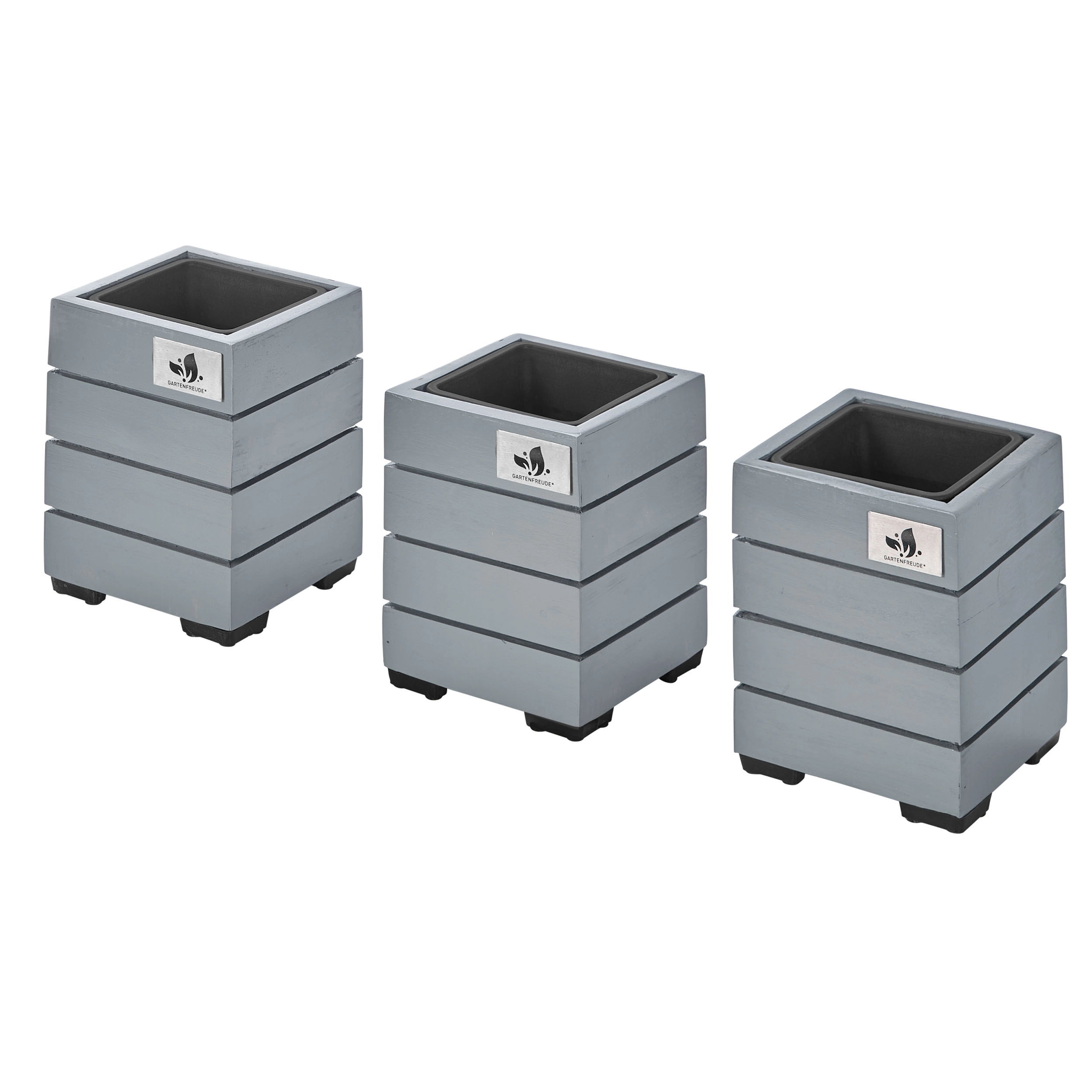 Gartenfreude Pflanzgefäße Antigua 3er Set 16 x 16 x 15,5 cm Hellgrau