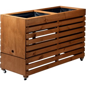 Doppel-Hochbeet Rolling Garden XL aus Holz (FSC®) in Bernstein mit zwei Pflanzwannen und Rollen.