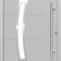Graue Sicherheits-Haustür ThermoSpace Prime Prag RC2 mit Edelstahlgriff und Designelementen.
