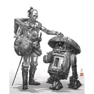 Komar Wandbild Star Wars Vision Samurai Droids 40 cm x 50 cm Schwarz-Weiß