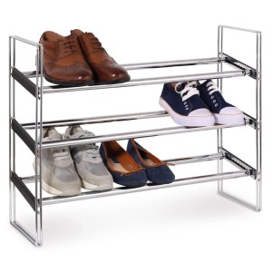 Verchromtes Domopak Living Schuhregal mit 3 Ebenen, ausziehbar für bis zu 15 Paar Schuhe.