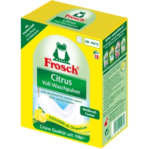 Frosch Voll-Waschpulver Citrus 1,35 kg für Weiß- und Kochwäsche, mit Zitronenduft.
