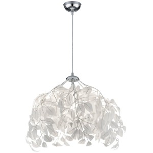 Moderne Reality Pendelleuchte Leavy in Chrom mit Blätter-Design, 38x38x150cm.
