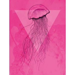 Komar Wandbild Jellyfish Pink, 30x40 cm, Quallen-Motiv auf pinkfarbenem Hintergrund.