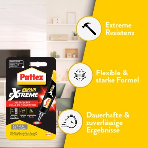 Pattex Repair Extreme Alleskleber, 8g Tube, transparent. Starker, wasserfester Kleber für Reparaturen.